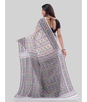 DESH BIDESH Women`S Hirokduti Resham Dhakai Jamdani Bengal Pure Cotton Handloom Saree Whole Body Design Without Blouse Piece(White Grey)